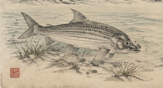 Gyotaku ink print of a bonefish